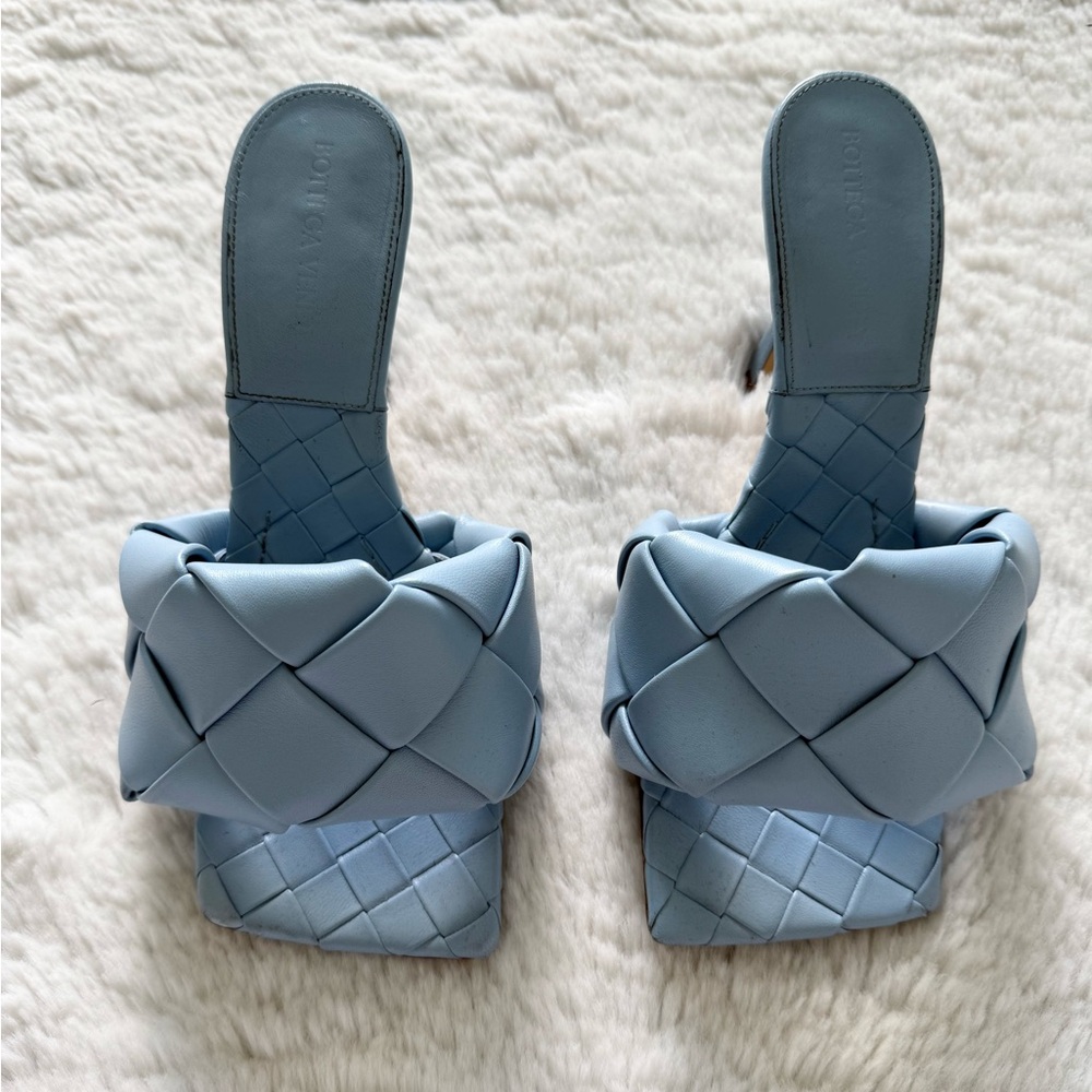 BOTTEGA VENETA
Ice blue Intrecciato Lido Heeled Sandals